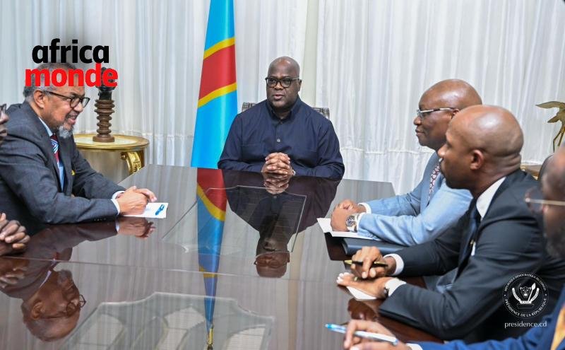Le président Félix,Dr Tedros, Patrick muyaya et le ministre Roger Kamba 
