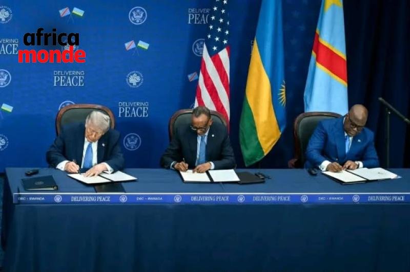 Le président Félix TSHISEKEDI,Paul Kagame et Donald Trump 